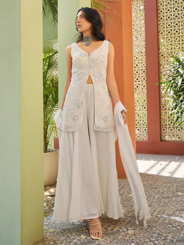 Off white georgette palazzo suit for wedding wear