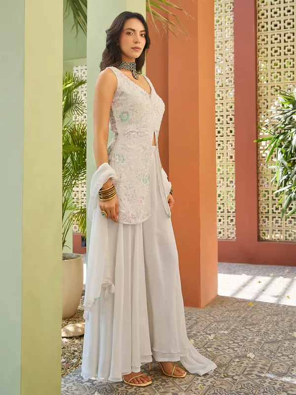 Off white georgette palazzo suit for wedding wear