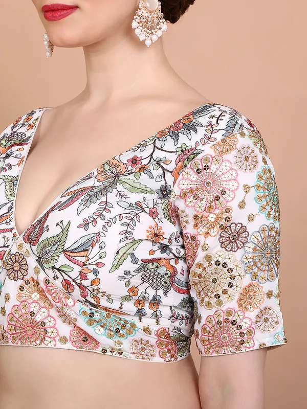 Off white georgette V neck ready made blouse
