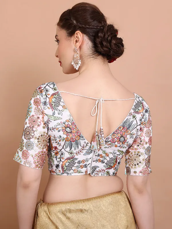 Off white georgette V neck ready made blouse