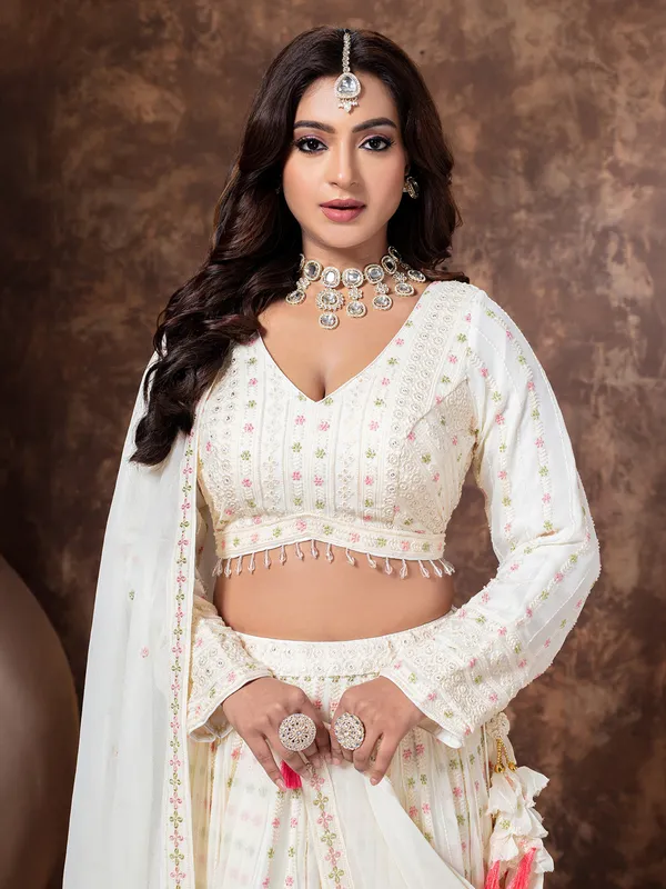 Off white georgette wedding wear lehenga choli