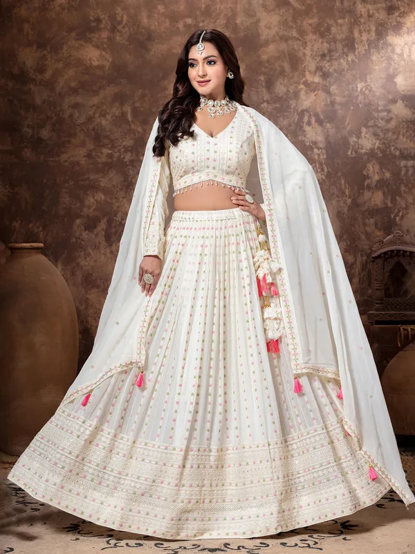 Off white georgette wedding wear lehenga choli