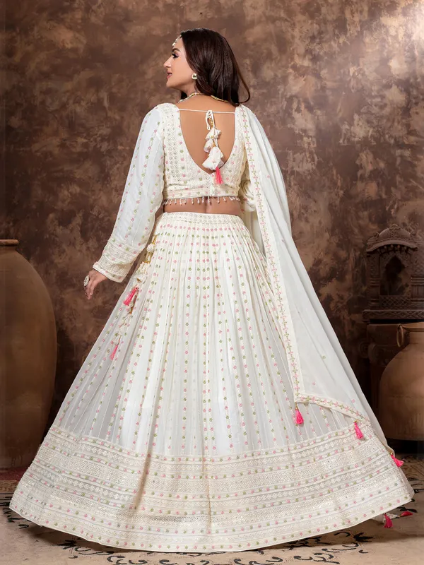 Off white georgette wedding wear lehenga choli