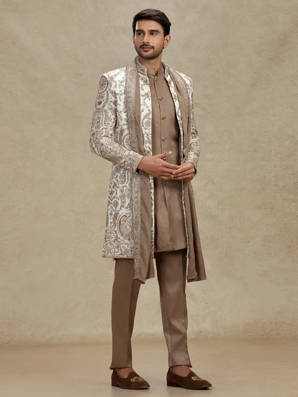 Off white indo western with dupatta and embroidery