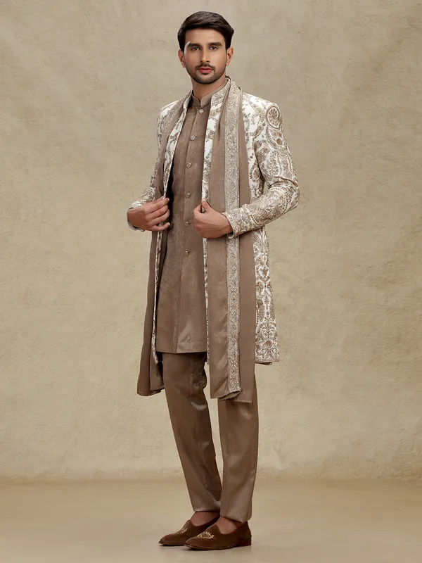 Off white indo western with dupatta and embroidery