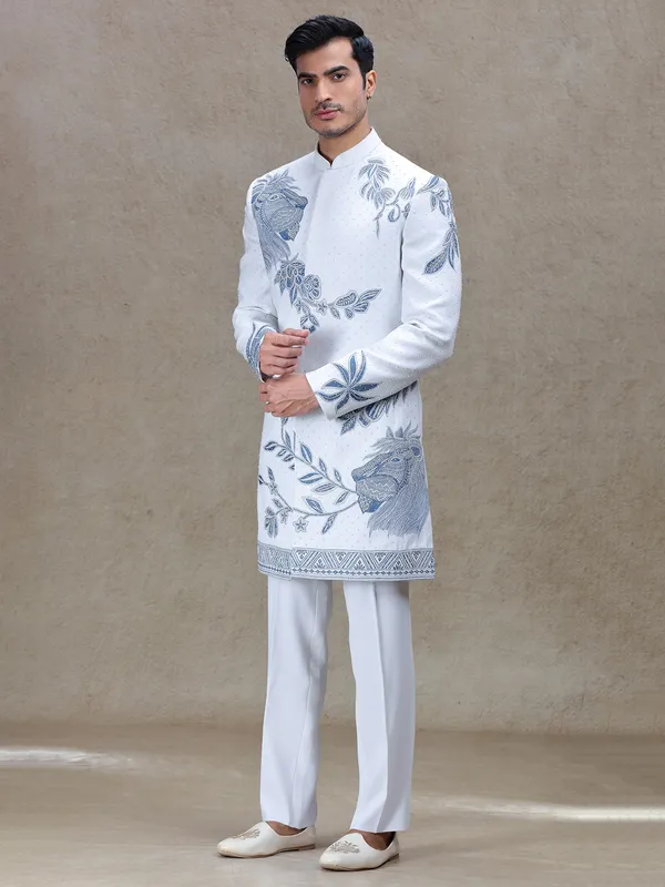 Off-white indo-western with embroidery work