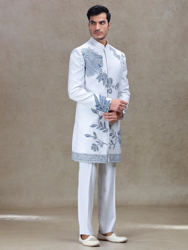 Off-white indo-western with embroidery work