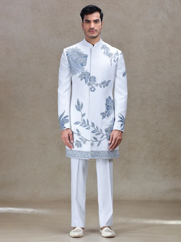 Off-white indo-western with embroidery work
