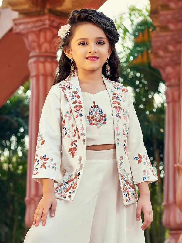 Off white jacket style georgette palazzo suit