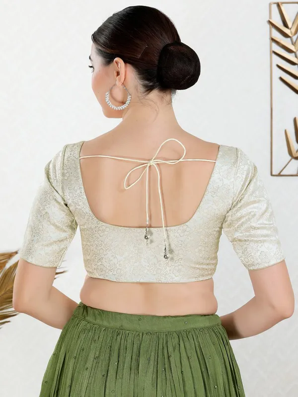 Pista green jacquard ready made blouse
