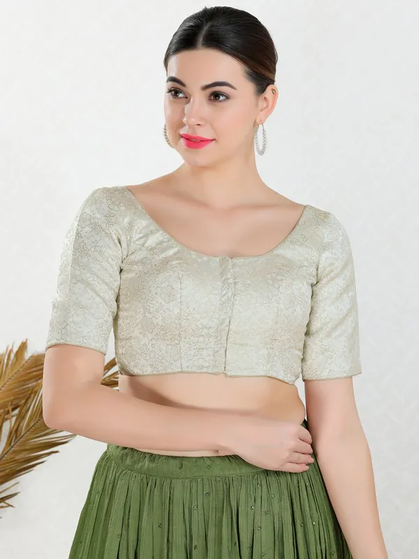 Pista green jacquard ready made blouse
