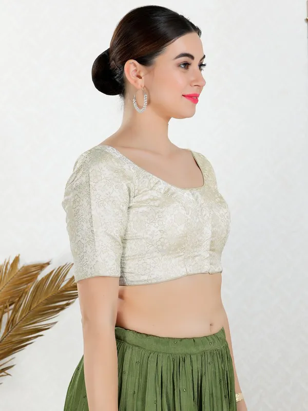 Pista green jacquard ready made blouse