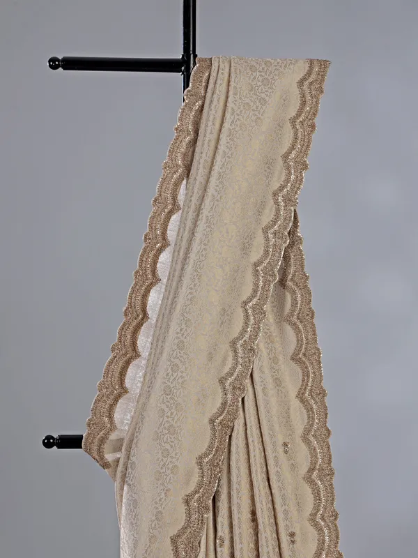 Off white kanjivaram silk wedding wear saree