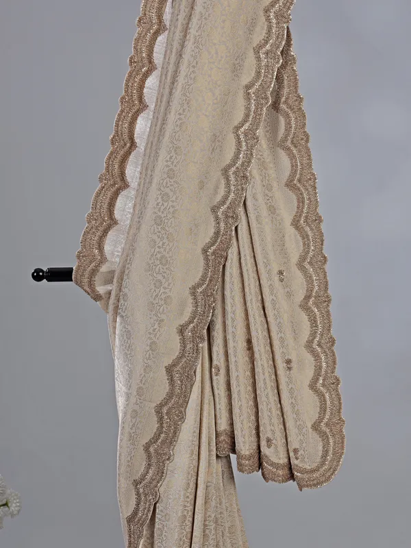 Off white kanjivaram silk wedding wear saree