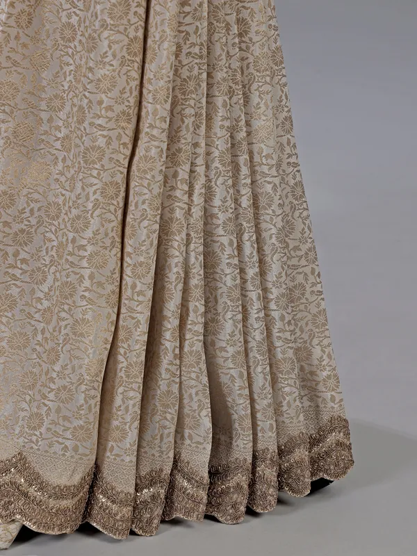 Off white kanjivaram silk wedding wear saree