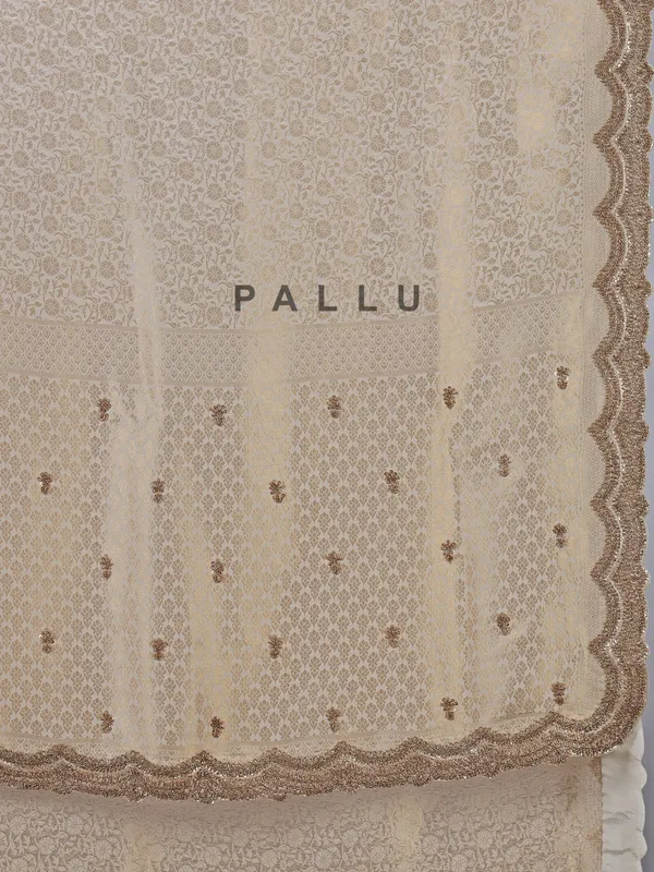 Off white kanjivaram silk wedding wear saree