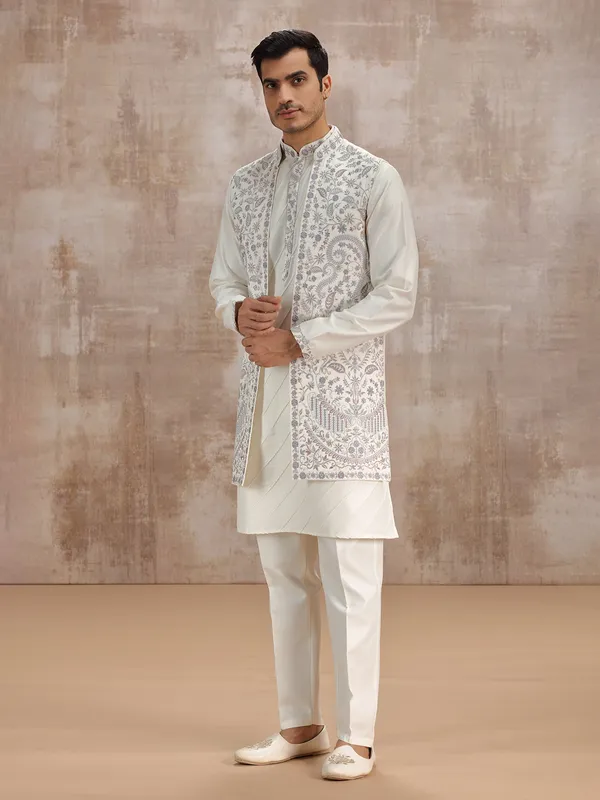 Off white long waistcoat set for wedding events