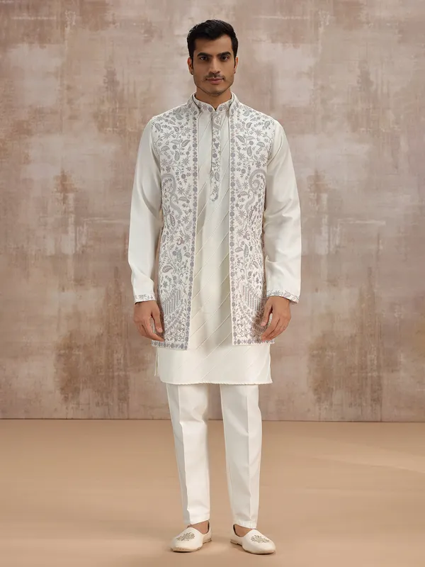 Off white long waistcoat set for wedding events