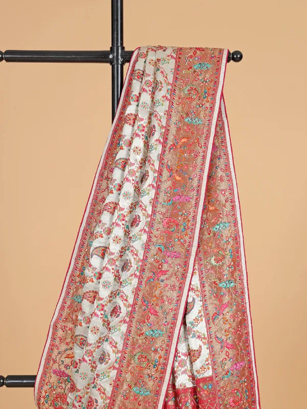 Off-white masru silk saree for wedding wear