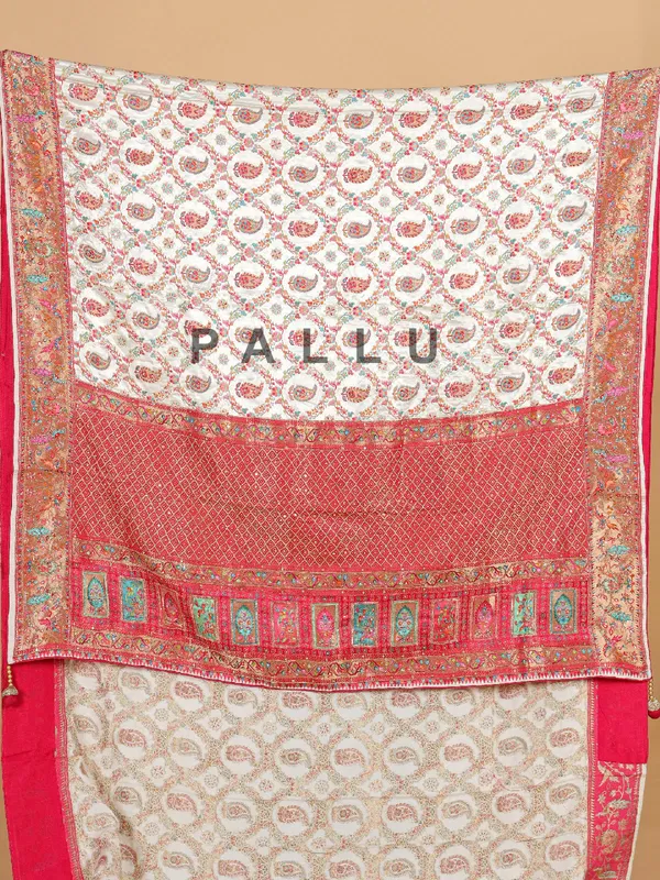 Off-white masru silk saree for wedding wear