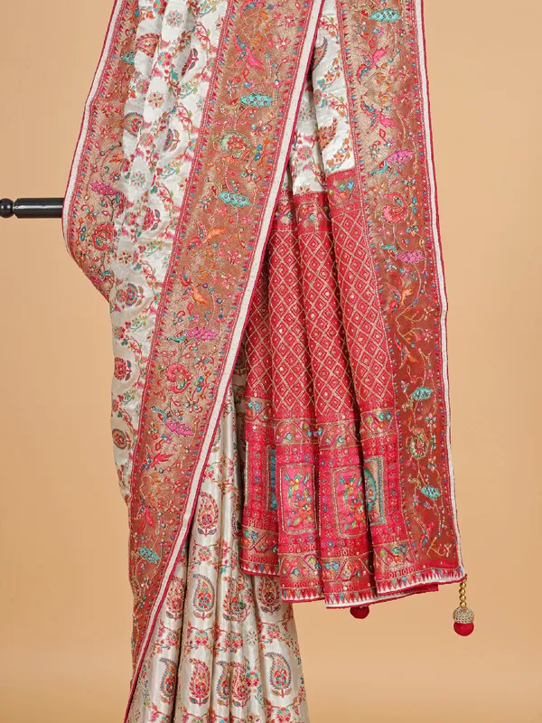 Off-white masru silk saree for wedding wear