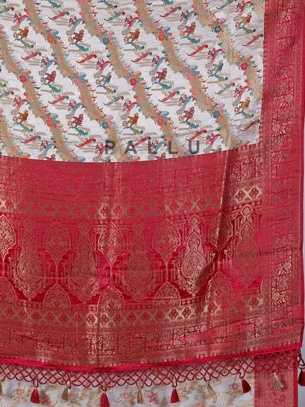 Off white masru silk saree with colorful motifs