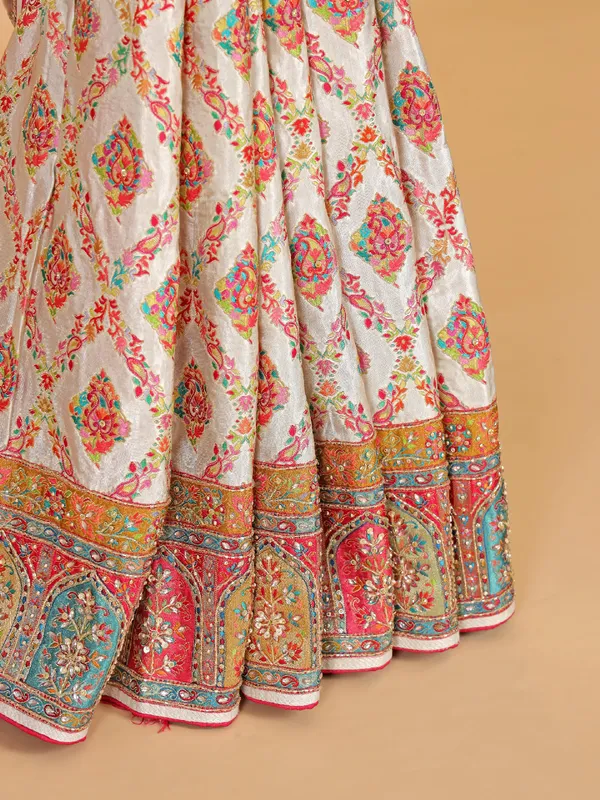 Off-white masru silk wedding wear saree