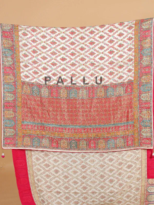 Off-white masru silk wedding wear saree