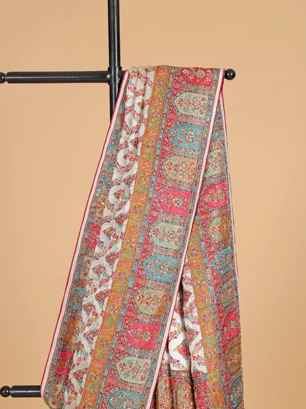 Off-white masru silk wedding wear saree