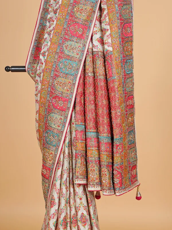 Off-white masru silk wedding wear saree