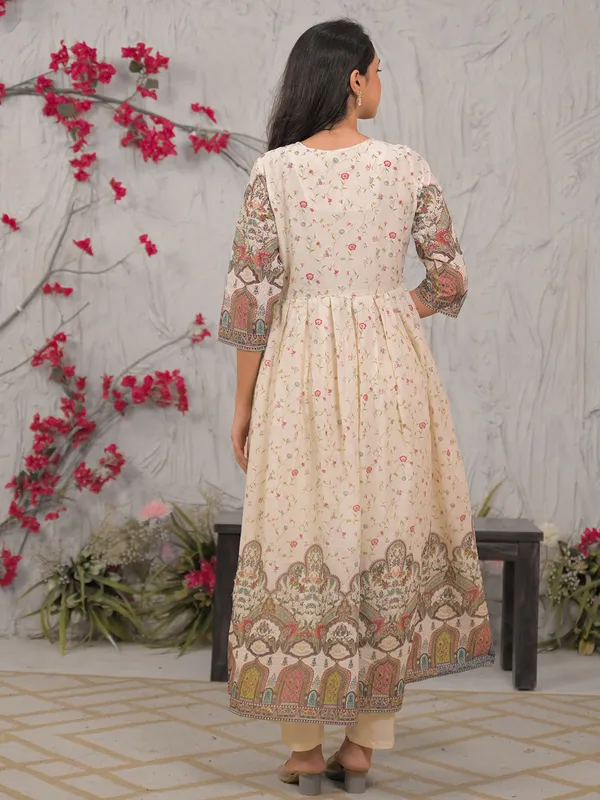 Off white mulmul festive kurti set with dupatta