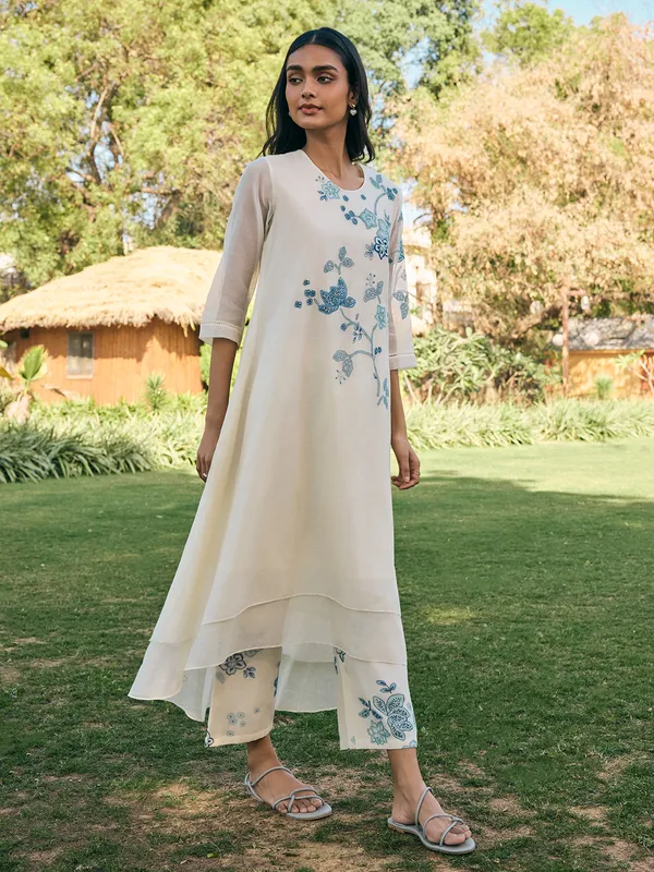 Off white muslin cotton salwar suit for women