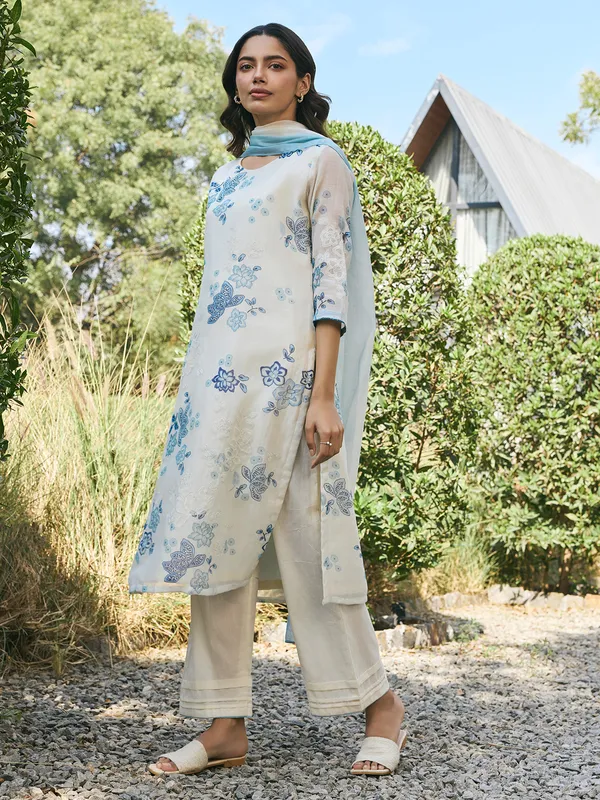 Off white muslin cotton  salwar suit with dupatta