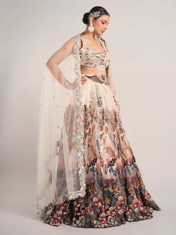 Off white organza lehenga choli with dupatta