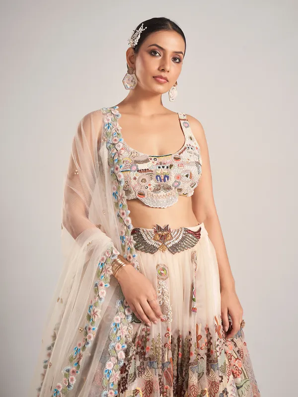 Off white organza lehenga choli with dupatta
