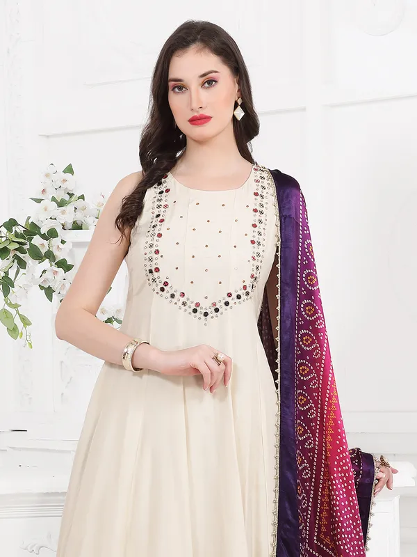 Off white palazzo kurti set with printed dupatta