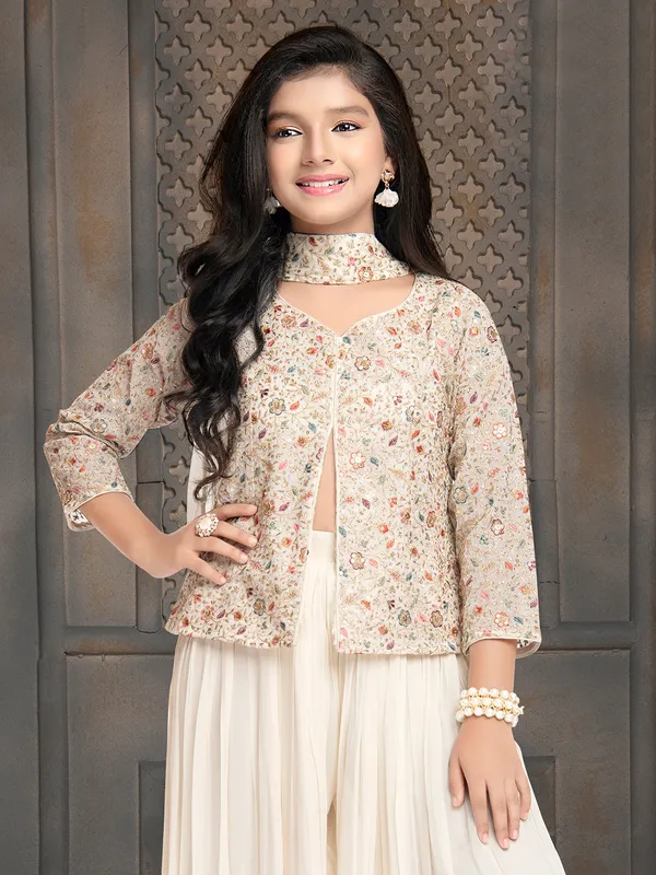 Off white palazzo suit with choker dupatta