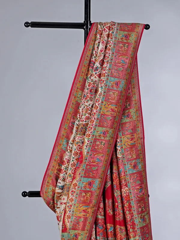 Off white pashmina silk colorful motif saree