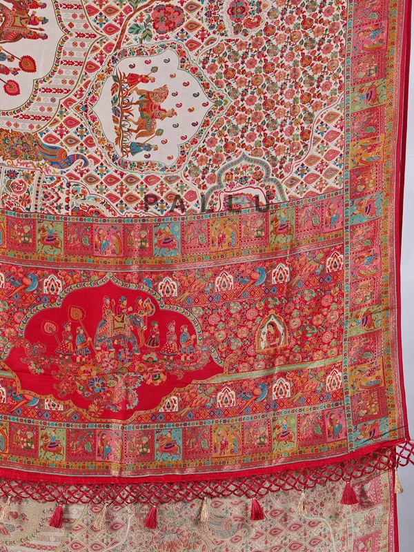 Off white pashmina silk colorful motif saree