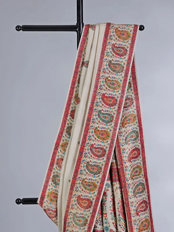 Off white pashmina silk festive saree