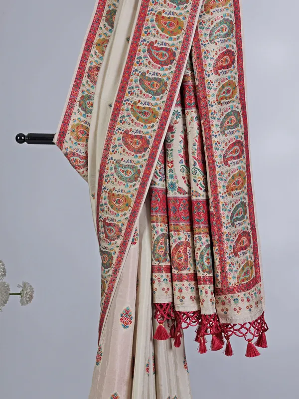 Off white pashmina silk festive saree