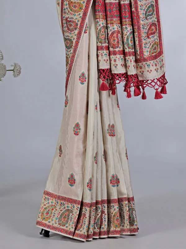 Off white pashmina silk festive saree