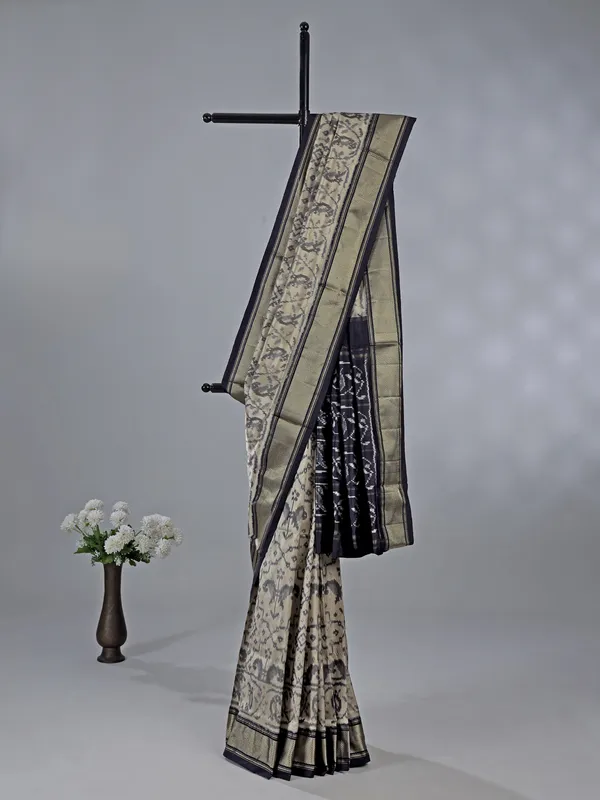 Off white patola silk printed saree for wedding wear