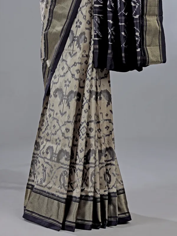 Off white patola silk printed saree for wedding wear