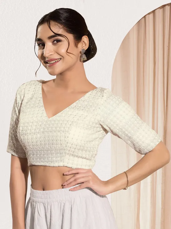 Off white polyester ready made blouse