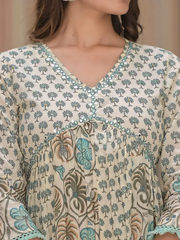Off white printed casual kurti set in cotton