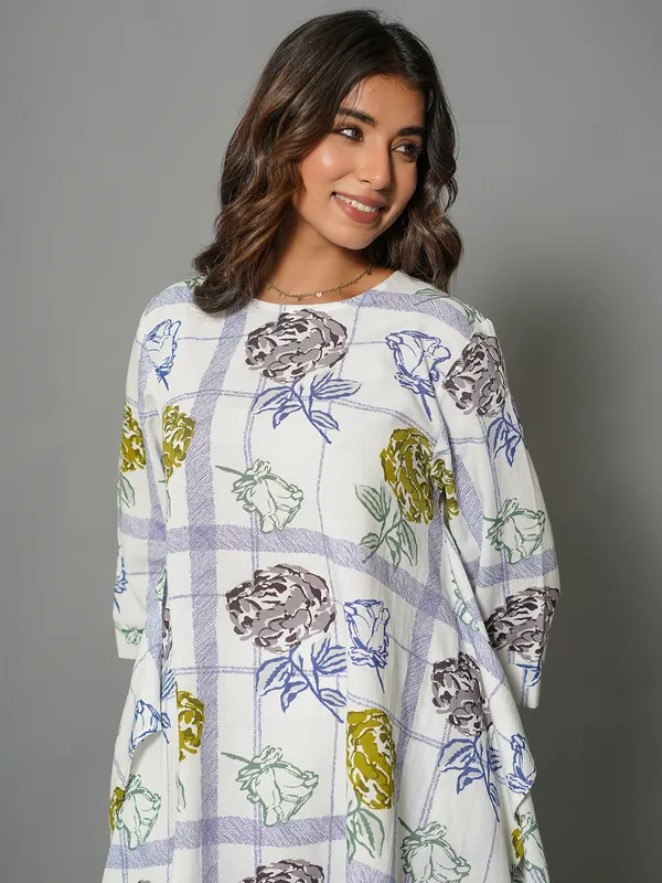 Off-white printed co-ord set in cotton silk