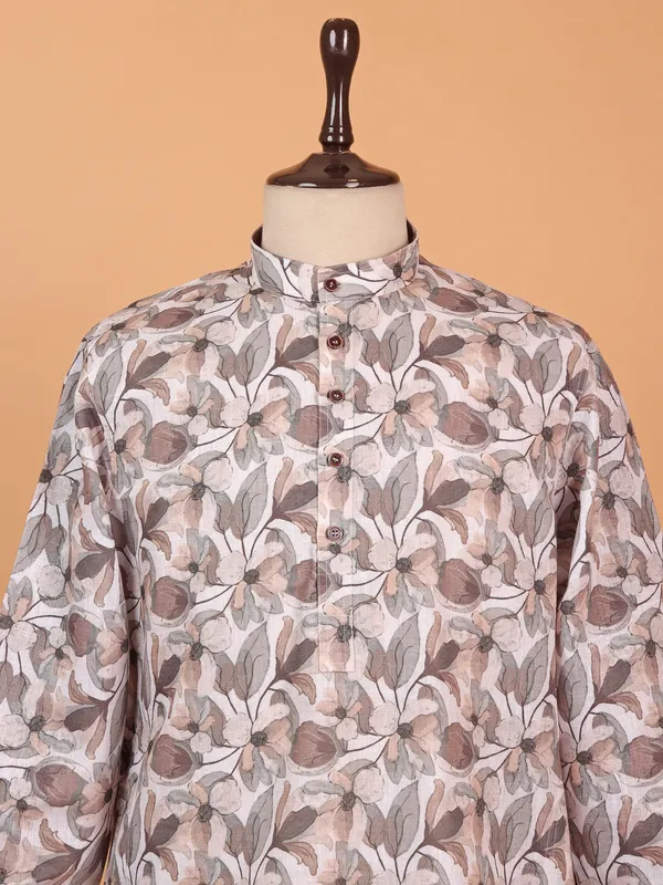 Off white printed cotton kurta suit with print