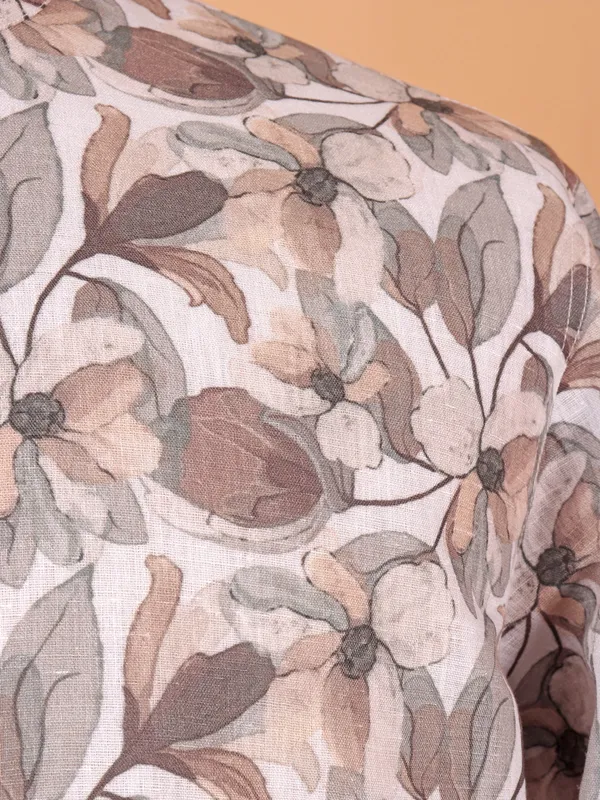 Off white printed cotton kurta suit with print
