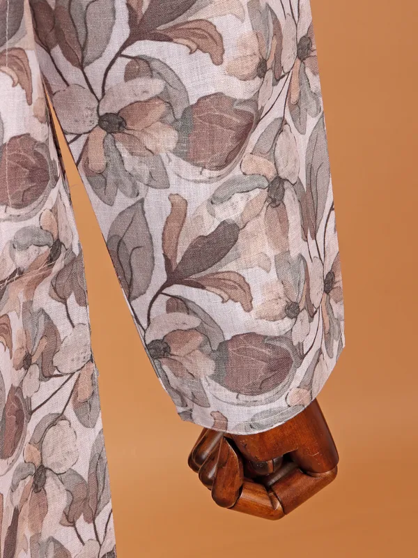 Off white printed cotton kurta suit with print